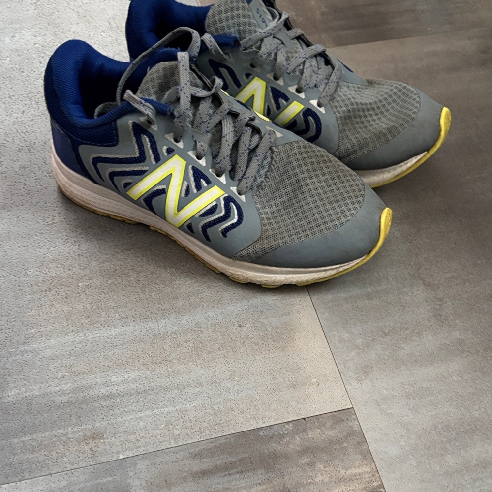 New Balance Kids Sneakers - Gray and Blue with Yellow Accents size 1 wide